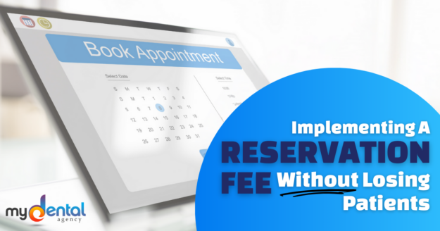Tips for Implementing a Reservation Fee Without Losing Quality Patients Image of a laptop with a calendar on it. Overlay that says, "Implementing a reservation fee without losing patients"