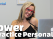 Smiling woman at work with the words "The Power of Practice Personality"