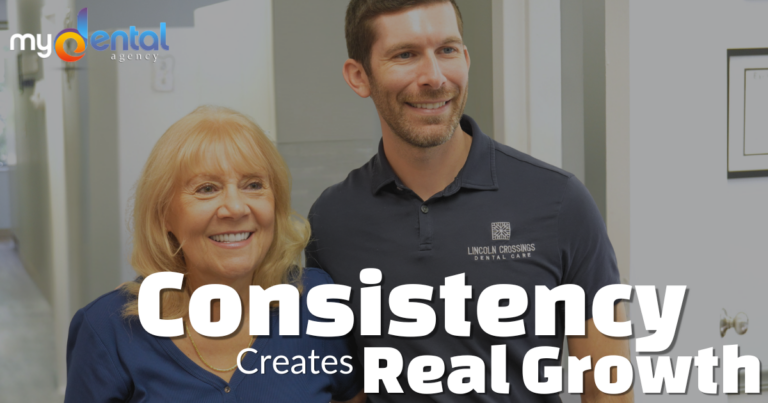 Dr. Stryker and patient together with "Consistency Creates Real Growth" overlaid in text on image.